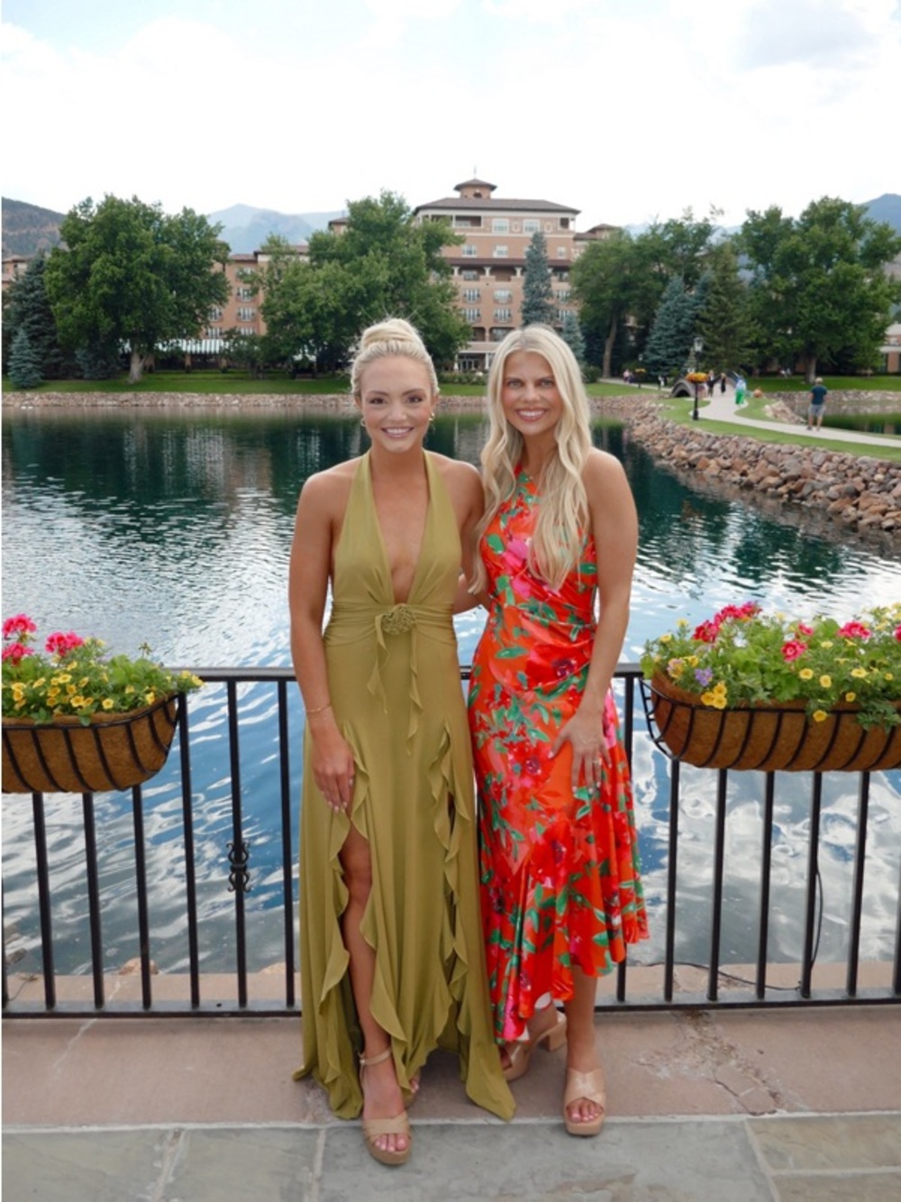 WeWoreWhat Halter Ruffle Maxi Dress Olive Green with Slits & Front Rosette - Picture 12 of 13